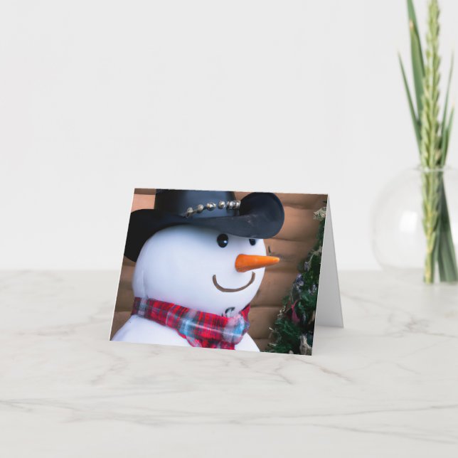 Cartão de Férias Dobrado Homem de Neve Ocidental (Frente)