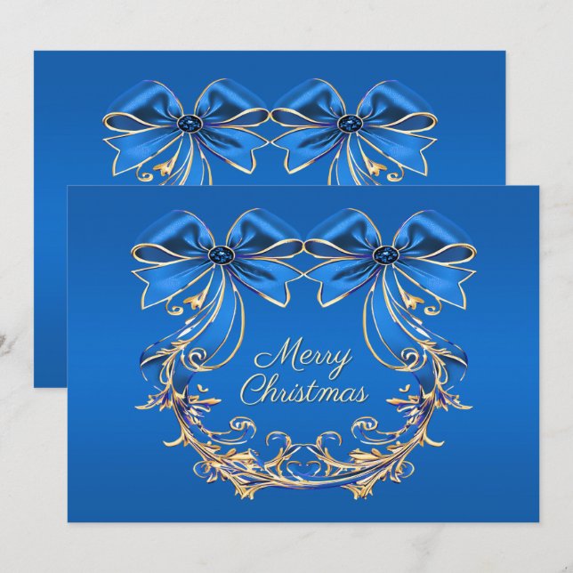 Cartão de Férias Dourado Azul (Frente/Verso)