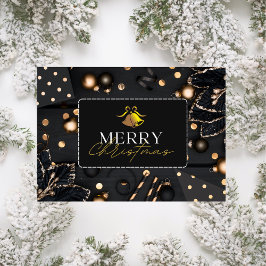 Cartão de Férias Dourado e Preto Natal Elegante