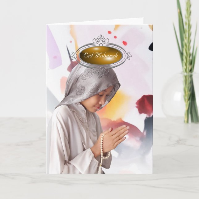 Cartão de Férias Eid Mubarak Sequin Elegante (Frente)