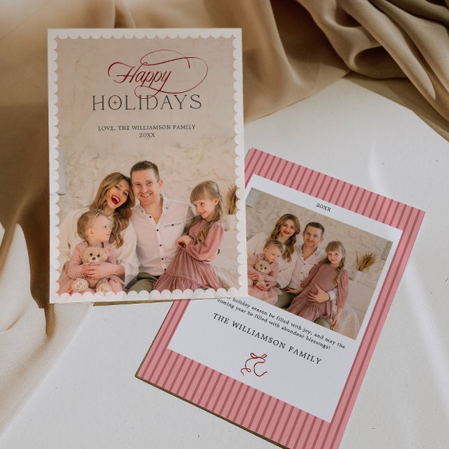 Cartão de Férias Elegante com Borda Arredondada (Elegant Holiday Card with Scalloped Border)