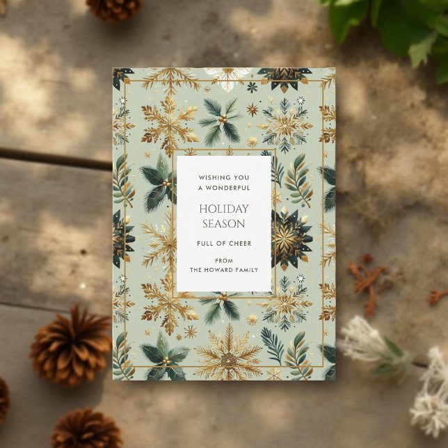 Cartão de Férias Elegante de Fenda de Neve Dourada (Criador carregado)