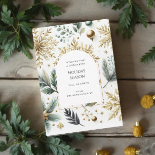 Cartão de Férias Elegante de Fenda de Neve Dourada