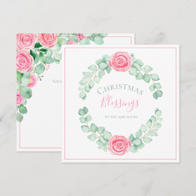 Cartão de Férias Eucalyptus Floral para Bênçãos de (Frente/Verso)