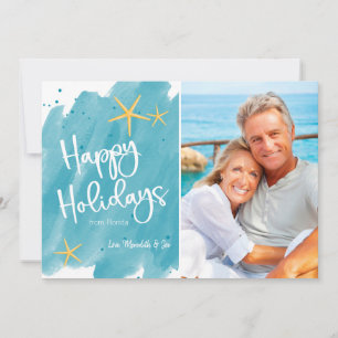 Cartão de Férias Feliz de Aquarelas de Praia Minim