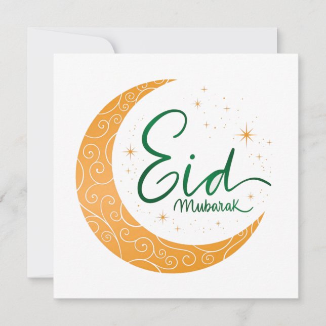 Cartão de Férias Feliz Eid Mubarak de ouro, lua de (Frente)