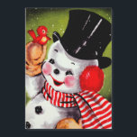 Cartão de Férias Feliz Snowman Vintage<br><div class="desc">bonitinho magnético,  bonitinho,  bonitão com cartão de saudação de natais vintages de pássaros</div>