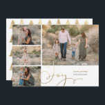 Cartão de Férias Festivo Dourado Collage Flat Holi<br><div class="desc">Mande desejos de Natal para sua família e amigos com este cartão festivo. Esta simples design de Cartão de Natal tem uma colagem de quatro fotos na frente, acompanhadas por uma inscrição de mão girada em folha de ouro e um padrão de árvore de natal no verso. O estilo moderno...</div>