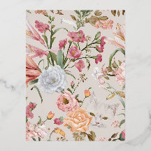 Cartão de Férias Floral com Gatos Brancos e Rosas