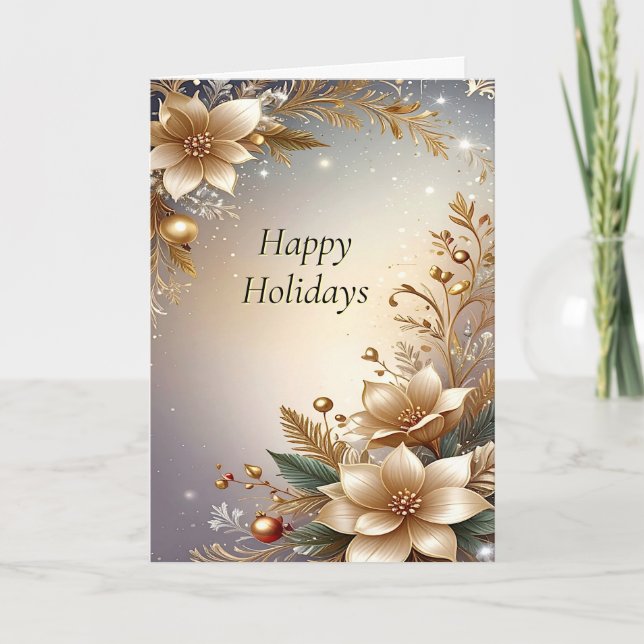 Cartão de Férias Floral Dourado (Frente)
