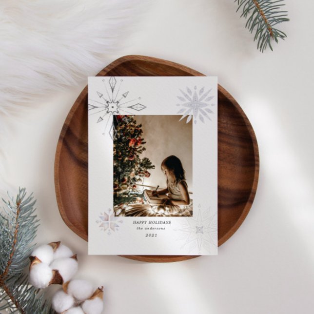 Cartão de Férias Fotográficas Silver Snowflake (Criador carregado)