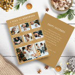 Cartão de Férias Moderno de Colagem de Fotos Doura<br><div class="desc">Cartão de Férias Moderno de Colagem de Fotos Dourada. Elevem seus sentidos sentimentos com nosso cartão de feriado personalizado de 'Um Ano para Lembrar'. Este na moda, que apresenta uma fonte de máquina de escrever e espaço para 8 fotos da família, é uma combinação perfeita de nostalgia e estilo. O...</div>