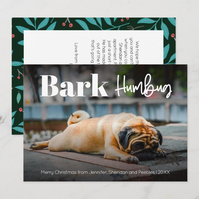 Cartão de Férias Moderno Personalizado Bark Humbug (Frente/Verso)