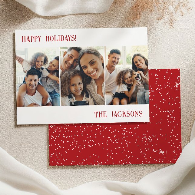 Cartão de Férias Moderno Vermelho com Colagem de F (Criador carregado)