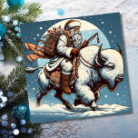 Cartão de Férias Natal Bison Buffalo Santa Claus<br><div class="desc">Papai Noel cavalgando um cartão de Natal bison de búfalo. Personalize isso com sua própria mensagem e torne-a sua.</div>