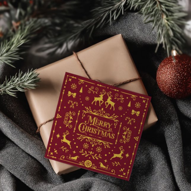 Cartão de Férias Nórdico Clássico de Natal Feliz (Merry Christmas Red & Yellow Classic Holiday Card)