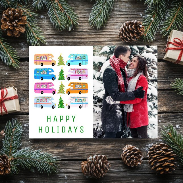 Cartão de Férias PERSONALIZADO RV para Camper de N (Cute Christmas Camper RV CUSTOM PHOTO Holiday Card
)
