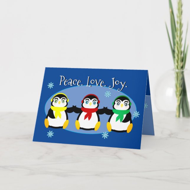 Cartão de Férias Pinguins Cute 3 (Frente)