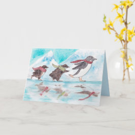 Cartão De Férias Pinguins De Pele Ice