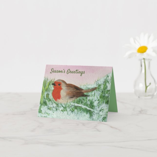 Cartão de Férias Pintado na Mão Robin de Natal (Planta pequena)