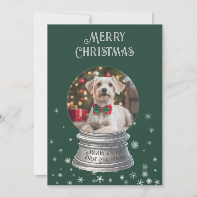 Cartão de Férias Plana Foto em Floco de Neve Verde (Frente)