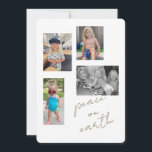 Cartão de Férias Plana Peace on Earth Collage Phot<br><div class="desc">Cartão de Natal da Peace on Earth Collage. Simples. 5 fotos. Uma foto em preto e branco no restante sem filtro aplicado. Filtro aplicado a uma foto. Arredondado.</div>