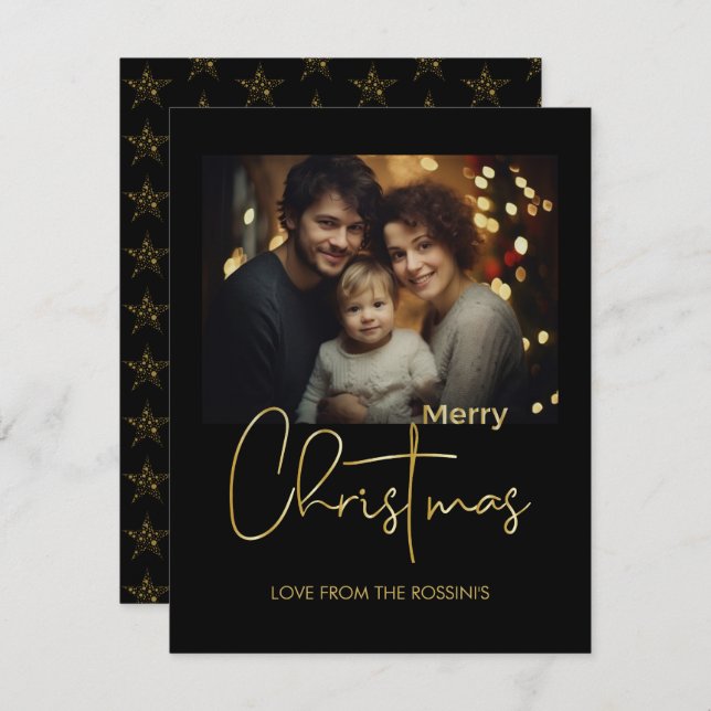 Cartão de Férias Plano com Foto de Rótulo de Ouro  (Frente/Verso)