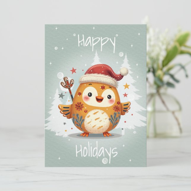 Cartão de Férias Plano em Estilo de Arte Folclóric (Em pé/Frente)