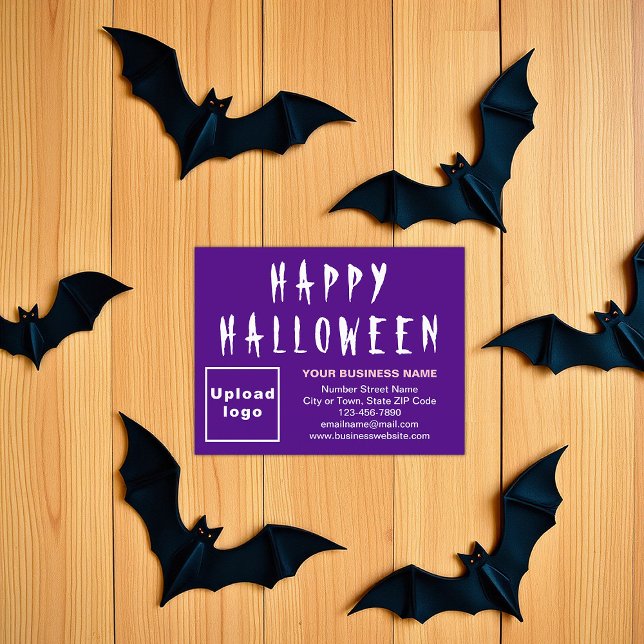 Cartão de Férias Plano Roxo Pequeno, do Halloween  (Purple Halloween business flat holiday card)