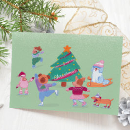 Cartão de férias plano verde de gelo, com revestim