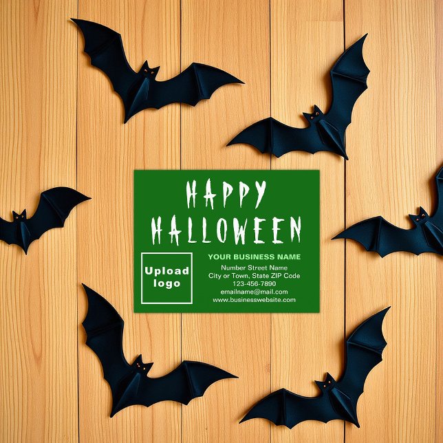 Cartão de Férias Plano Verde Pequeno Halloween par (Green Halloween business flat holiday card)