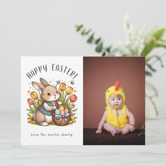 Cartão de Férias Poppy, Bunny e Páscoa (Em pé/Frente)