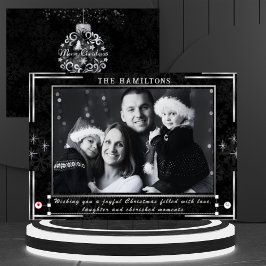 Cartão de férias preto e branco Elegante monocromá