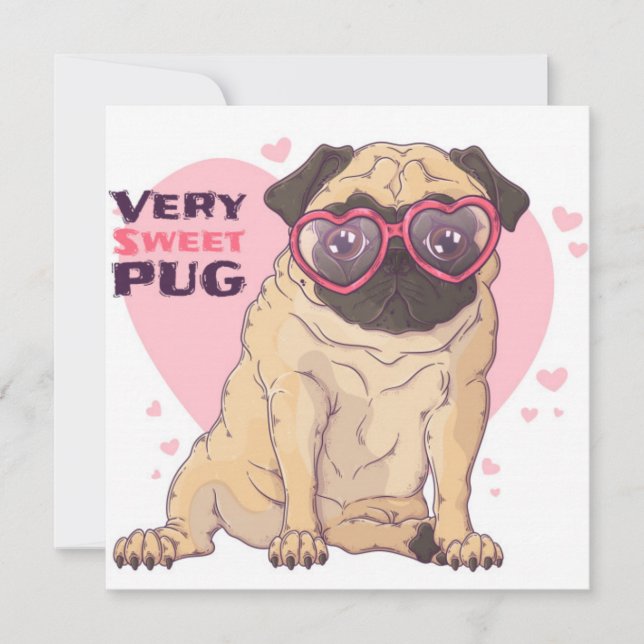 Cartão de Férias Pug Love (Frente)