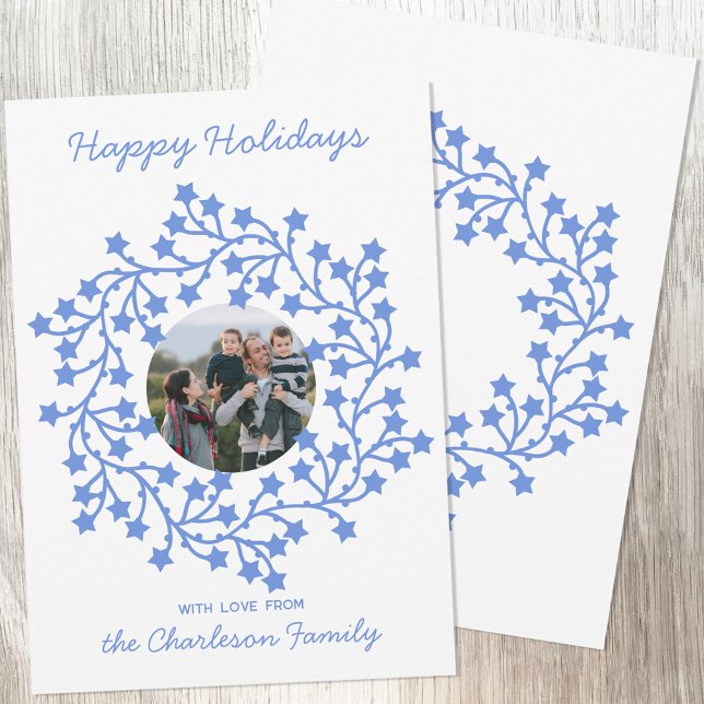 Cartão de Férias Scandinavas de Feriado com Estrel (Scandinavian star wreath garland personalized photo Christmas or holiday card)