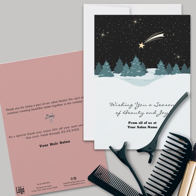 Cartão de Férias Star Night Winterscape com fotogr (Cool Shooting Star Night Winterscape Holiday Card)