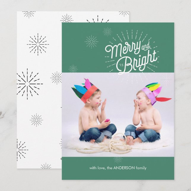 Cartão de Férias Starburst 1 Foto em Verde (Frente/Verso)
