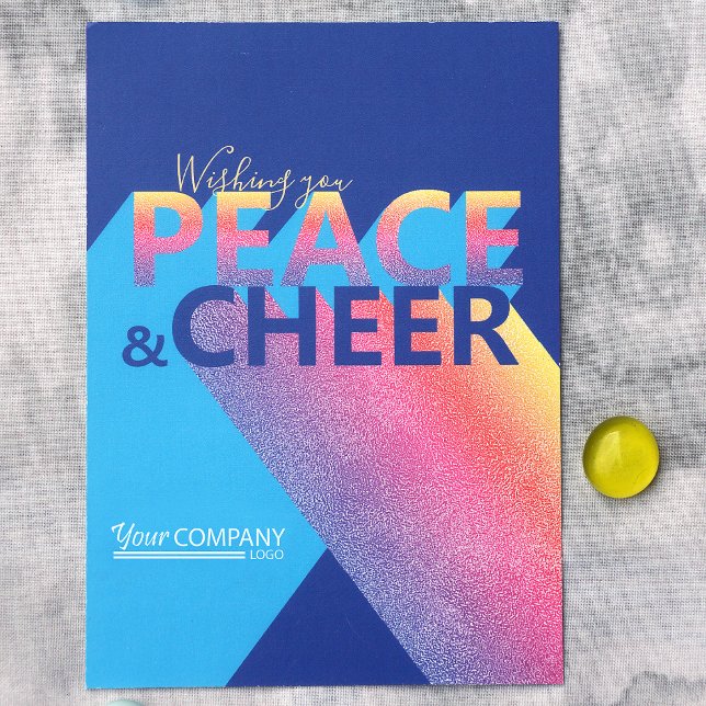 Cartão de Férias Turquesa e Azul (Modern Pink, Yellow, Blue, Turquoise Colorful Company Holiday Christmas Cards, Business Logo)