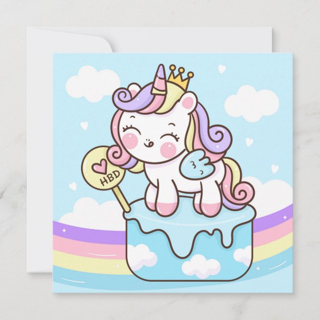 Cartão de Férias Unicorn Bonito (Frente)