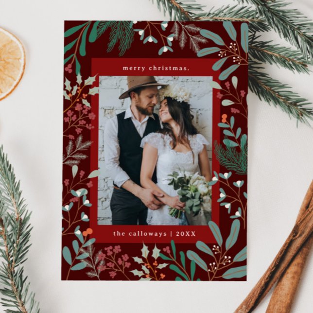Cartão de Férias Vermelho Botânico Natal (Criador carregado)