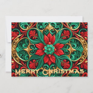 Cartão de Férias Vermelho Verde Decorativo