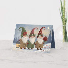 Cartão de Férias Vintage Elves Dobrado