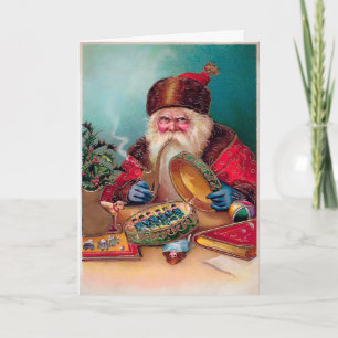 Cartão de Férias Vintage Grumpy Smoking Papais noe