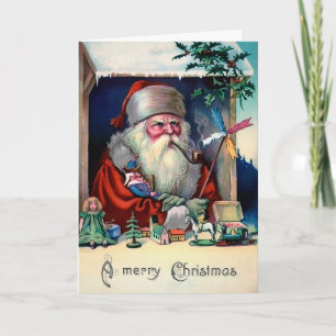 Cartão de Férias Vintage Grumpy Smoking Papais noe