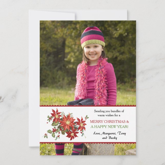 Cartão de Férias Vintage Poinsettias (Frente)