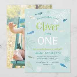 Cartão de Festa Aniversário de criança de Peixe Az