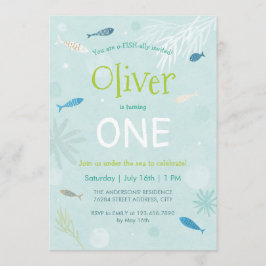 Cartão de Festa Aniversário de criança de Peixe Az