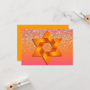 Cartão de Festa Bat Mitzvah Laranja Rosa Ombre