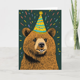 Cartão de Festa de aniversário do Urso Festivo