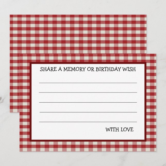 Cartão de Festa de aniversário Red White Gingham (Frente/Verso)